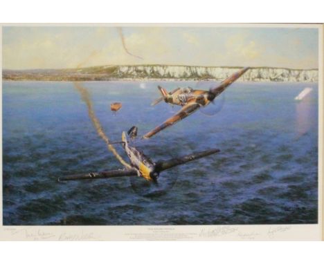 § Barry Walding (British, 20th Century) A Hurricane being pursued by a BF 109, Mackenzie's Knock signed to margin 'Peter Hain