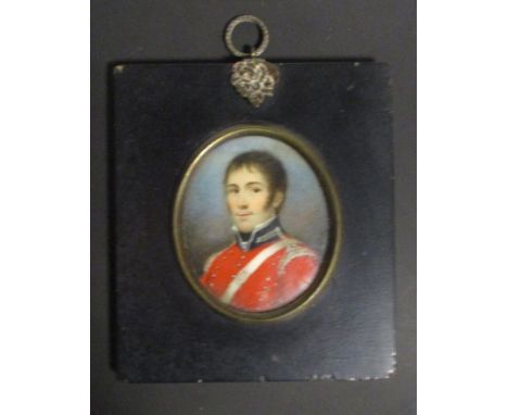 English School (19th century)  Portrait miniature of an officer of the Royal Engineers, oval, in a square wood frame, 7 x 6 c