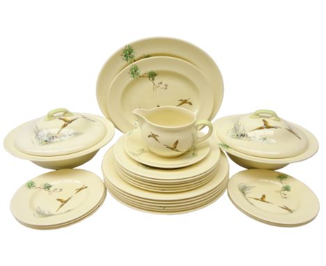 Royal Doulton 'The Coppice' pattern six place dinner service no. D.5803, comprising dinner plates, side plates, tea plates, t