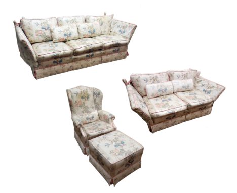 Peter Guild Ltd. Knole three piece suite, comprising: three seat sofa, W230cm, D90cm, H88cm, W144cm. D90cm, H88cm, two seat s