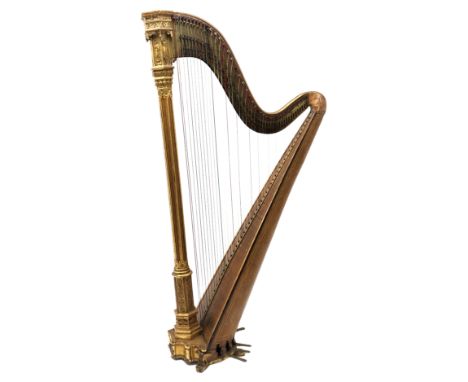 Erard inlaid giltwood and bird's eye maple framed forty-six string Gothic concert harp inscribed 'Sebastian Erard Patent no. 