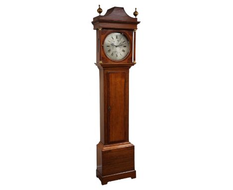 Early 19th century mahogany banded oak longcase clock, 33cm circular silvered Roman dial with Arabic five minute divisions, i