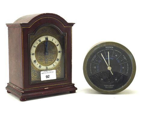 A 20th century Swiss made mantle clock by Buren and a desk barometer by Short and Mason, the clock measuring 18.5cm high