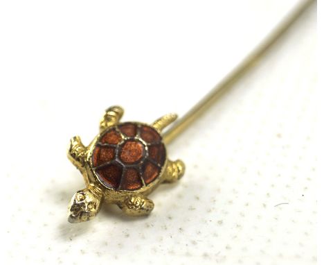 A 20th century lapel pin mounted with enamel inlaid Turtle, 6cm long