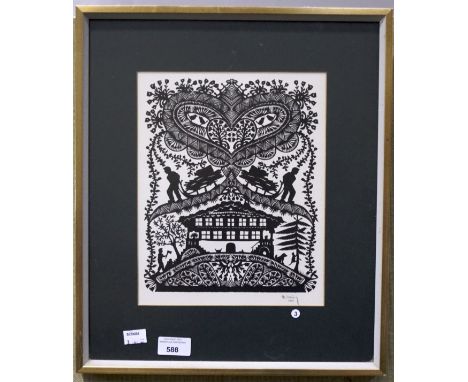 Hans Schwarz, a vintage monochrome print depicting a Scandinavian house, signed and dated to bottom right 1975, framed and gl