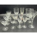A selection of glassware, various styles, ages and conditions.