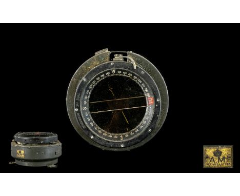 Old Nautical Compass, Brass Plate To Side Stamped A.M With Crown Above, REF No 6A/0.726