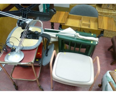 Office chair, tea trolley, commode, suitcase, one director's chair etc (a parcel)