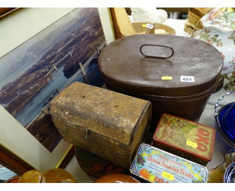 Metal hat box and other vintage tins