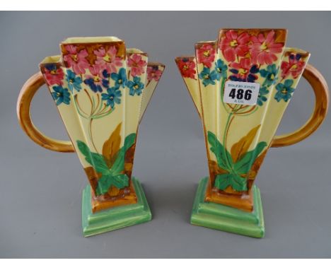 Pair of Myott & Son hand painted Art Deco jugs