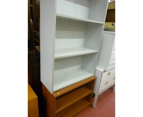 Grey modern three shelf bookcase and another smaller