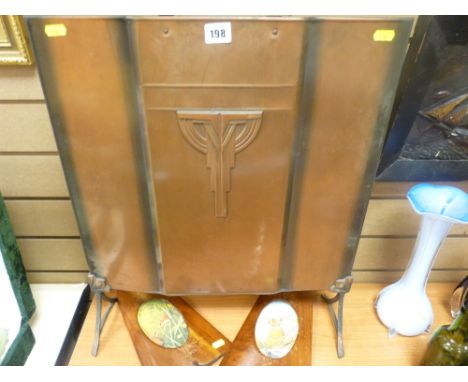 Copper Art Deco style firescreen and two framed prints