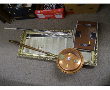Vintage Ewbank, long handled copper bedwarming pan and an excellent gilt framed dressing mirror