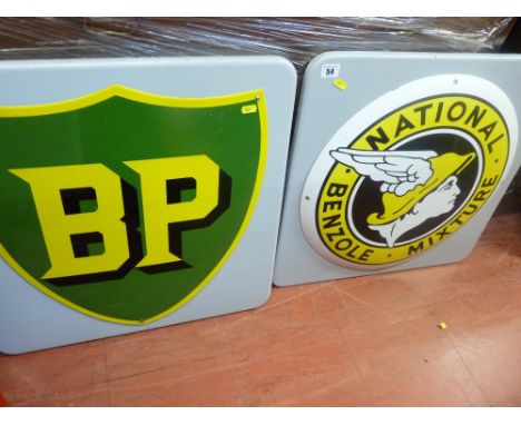 Mounted BP shield emblem along with National Benzole Mixture plaque