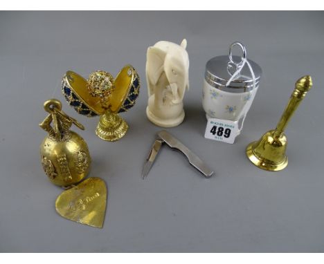 Boxed Worcester egg coddler, circa 1900 carved ivory elephant and other collectable ornaments