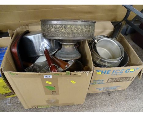 Two boxes of vintage kitchenware and other metalware