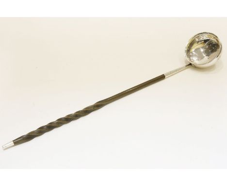 A Georgian whale bone handled Scottish silver toddy ladle, Glasgow 1826