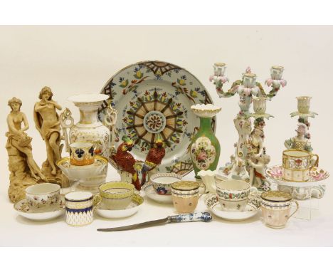 A large mixed quantity of various 18th century and later ceramics, to include a Worcester porcelain handled knife, a Delft ch