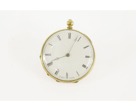 A Swiss gold open faced pocket watch, dial signed Bonnet Geneve, white enamel dial with Roman numerals and engraved floral de