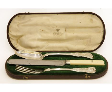 A Scottish silver cased christening/personal knife, fork and spoon