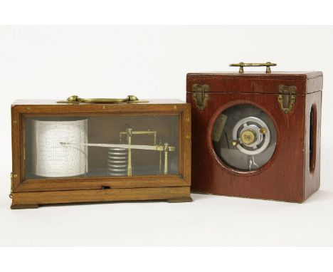 A Richard Freres barograph, in hinged case, and pigeon clock