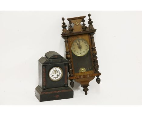 A slate cased mantle clock, together with a Vienna wall clock