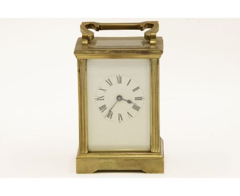 Late Victorian brass carriage clock, with bevelled glass inspection panels