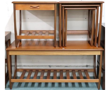 A lot comprising 20th century teak G Plan coffee table, 52cm high x 110cm wide x 50cm deep, nest of three tables, 52cm high x