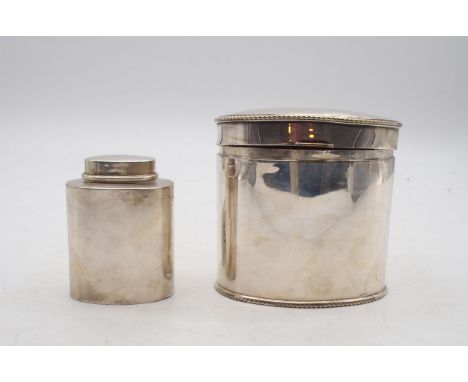 A late Victorian silver tea caddy, by Walker &amp; Hall, Sheffield 1896, and a larger plated example, weighable silver 83gms 