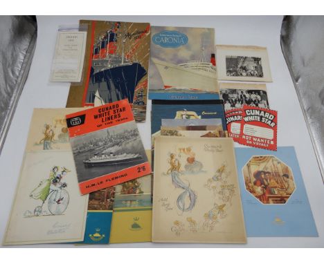 A collection of maritime ephemera, with material pertaining to Cunard (Aquitania, Caronia),&nbsp;Anchor Line, New Zealand Shi