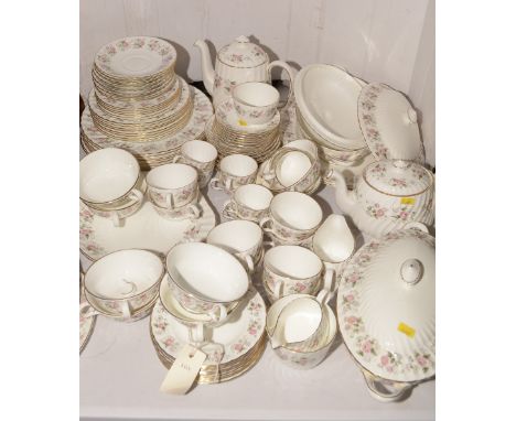 Minton Spring Bouquet dinner and tea service, to include: tureens, tea and coffee pots, sauce bowl, cups, saucers, plates, bo