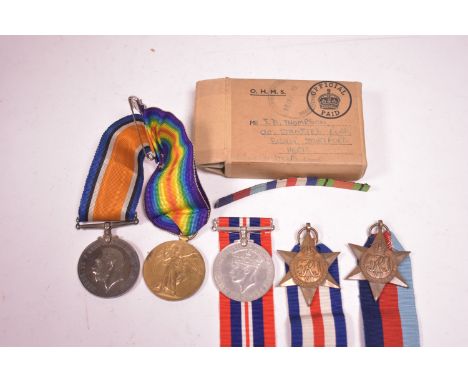 A pair of First World War General Service medals, awarded to Engineer Lieutenant J.G. Campbell, Royal Navy Reserves; and thre