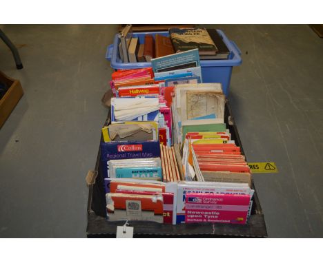 A box of Ordnance Survey and other maps of the UK and foreign countries; together with a small box of mixed antiquarian books