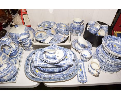 A large collection of Spode Italian pattern tea and dinnerware, to include: chargers; meat plates; coffee and tea service; sa