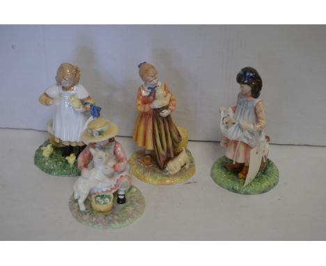 Four limited edition Royal Doulton figurines from The Age of Innocence range: First Outing 3377, number 1392; Feeding Time 33