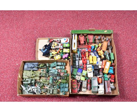 A QUANTITY OF UNBOXED AND ASSORTED PLAYWORN DIECAST VEHICLES, to include Dinky Toys Porsche 356a Coupe, No.182, Field Marshal