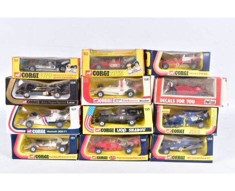 A QUANTITY OF BOXED ASSORTED CORGI TOYS 1970'S FORMULA 1 RACING CARS, No's. 150 - 156, 158 - 161, with a similar scale boxed 