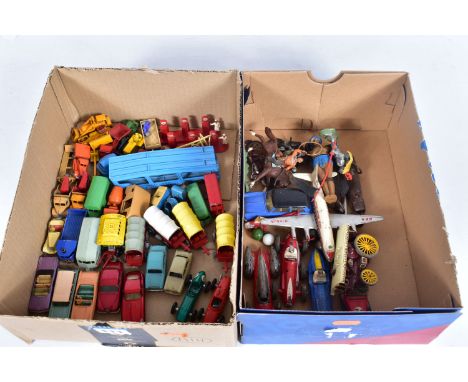 A QUANTITY OF UNBOXED AND ASSORTED PLAYWORN DIECAST VEHICLES, to include repainted Spot-On Austin A40 Farina, No.154, repaint