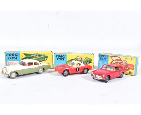 THREE BOXED CORGI TOYS CARS, Bentley Continental Sports Saloon, No.224, cream over green complete with spare wheel, Lotus Ela