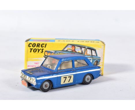 A BOXED CORGI TOYS SUNBEAM IMP 1967 MONTE-CARLO RALLY, No.340, metallic blue body, RN77, very lightly playworn with very mino