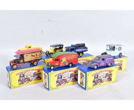 SEVEN BOXED DIE-CAST MATCHBOX CODE TWO MODELS, to include a Automodes 'a New Era' 1st Birthday in Clyde 2002, with paper slip