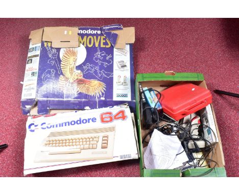 A BOXED COMMODORE 64 (C64 MODEL), ACCESSORIES AND A QUANTITY OF GAMES, accessories include a datasette and controllers, list 