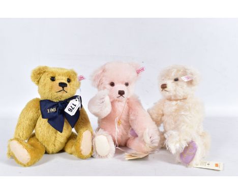 THREE UNBOXED STEIFF BEARS, Danbury Mint England's Rose with 18 carat plated pendant (661983), No.4556 of 5000, with certific