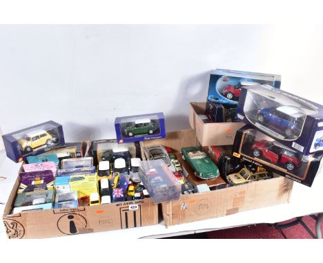 A QUANTITY OF BOXED AND UNBOXED DIECAST VEHICLES, all are models of Mini (both eras), Jaguar, Land Rover and Range Rover vehi