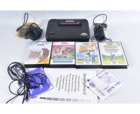 SEGA MASTER SYSTEM II &amp; GAMES, games include Sega Chess, Super Kick Off and World Class Leader Board and Wimbledon, condi