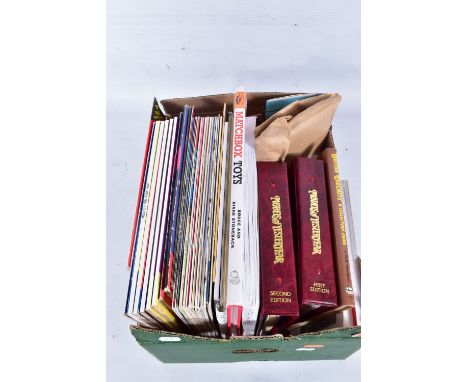 A QUANTITY OF ASSORTED TOY CATALOGUES AND REFERENCE BOOKS ETC., to include 1978 Dinky catalogue and assorted 1980's Matchbox 