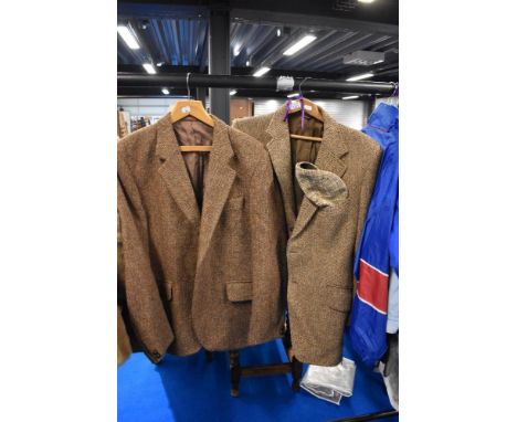 Two gents vintage Harris Tweed jackets and similar vintage cap.
Label in jacket with cap in pocket reads Jacksons the tailors