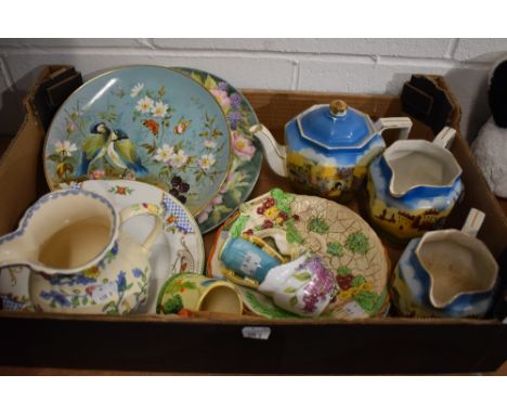 A box of vintage ceramics including Masons Regency jug, Falconware etc