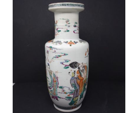 An early 20th century Chinese vase, decorated with a continuous procession of figures, having butterflies to shoulder and cra