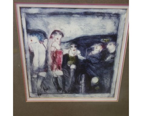 A colour etching, 'Angel Pavement', indistinctly signed, titled and numbered 9/35 in pencil, framed and glazed, 25 x 25cm 